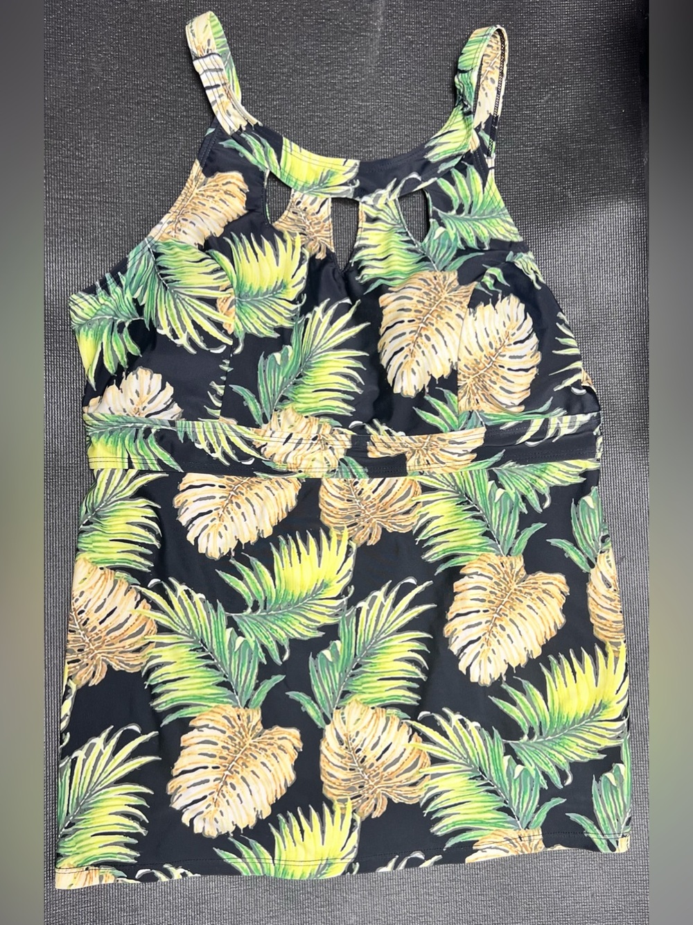 SEPTANGLE Tropical Leaf Halter & KEYHOLES Tankini Top - Black, Green & Yellow - Picture 1 of 12